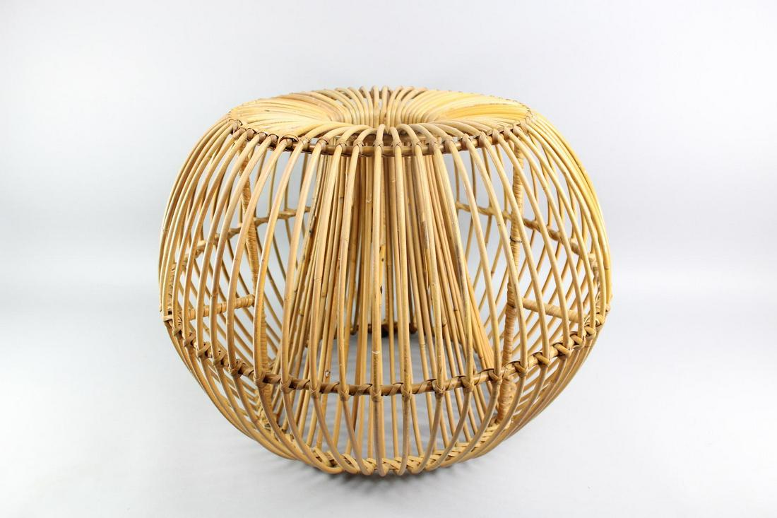 Woven Albini Style Rattan Ottoman Stool Side Table, French 1960s (1 of 7)