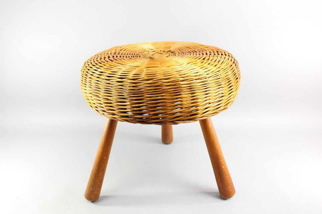 Mid-Century Modern Tony Paul 3 Legged Wicker Wood Stool (1 of 11)
