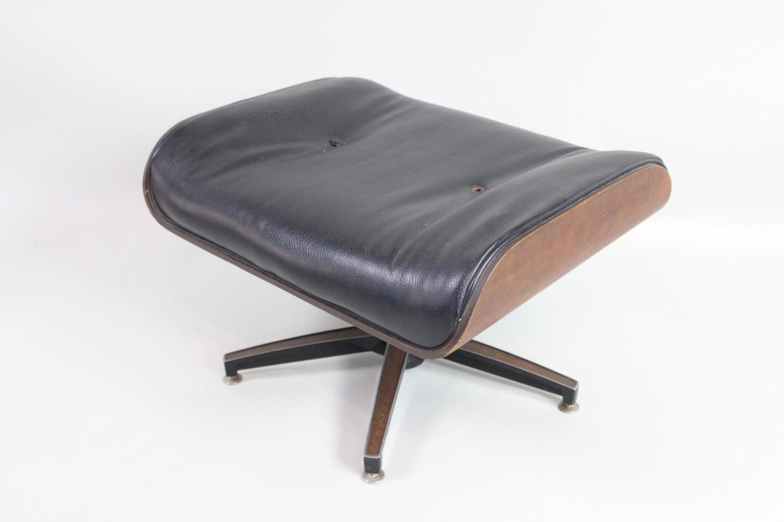 Modern Eames Style Tufted Black Leather Swivel Ottoman (1 of 9)