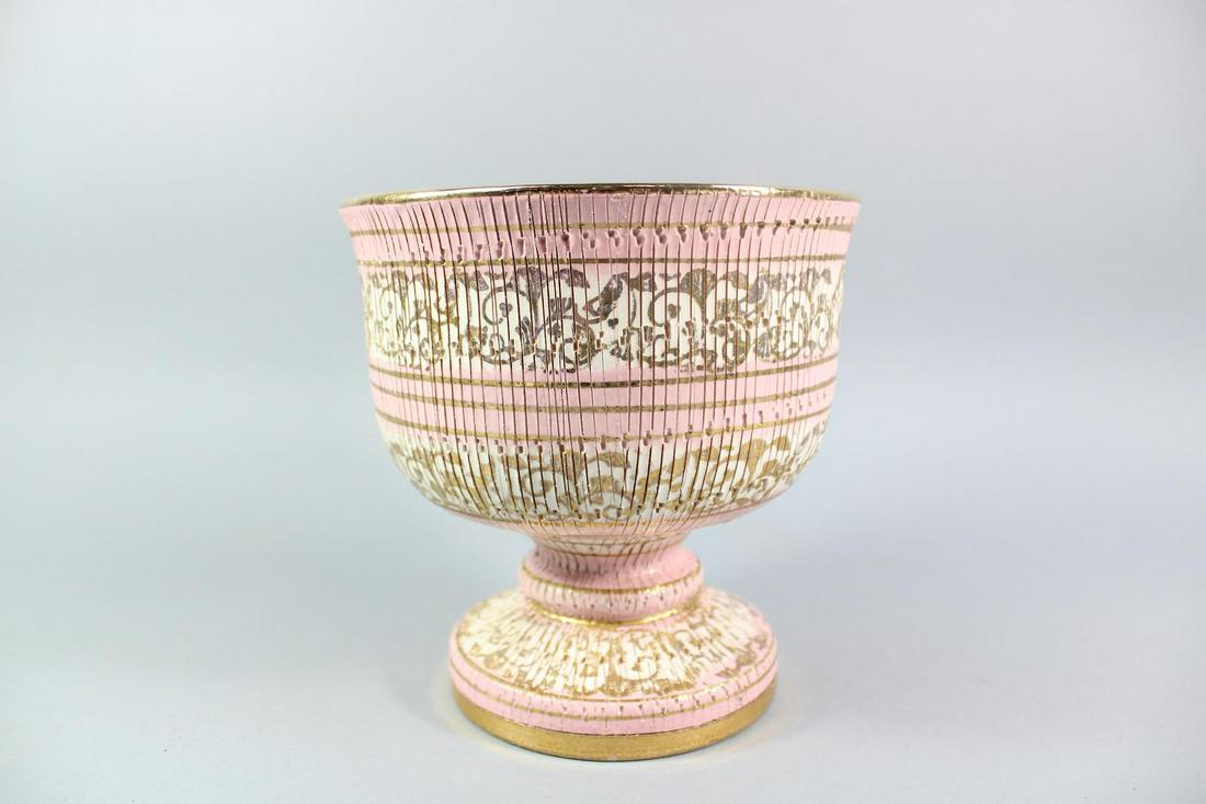 Mid Century Modern Bitossi Pink & Gold Ceramic Bowl, Italy (1 of 10)