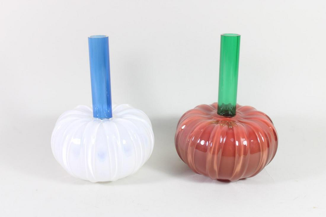 Pair of Glass Pumpkin Bud Vases, Chatham Glass Co (1 of 9)