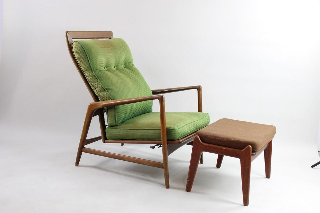 Kofod Larsen Adjustable Back Lounge Chair Mismatched Ottoman
