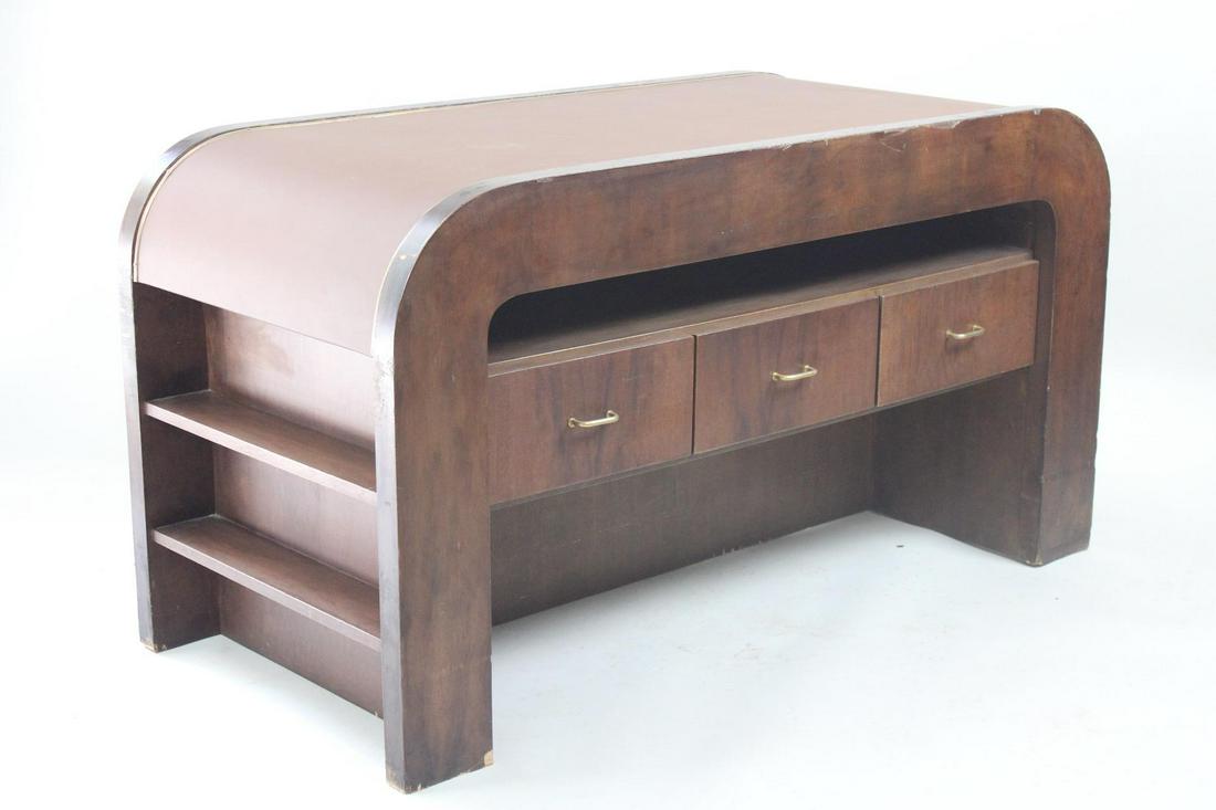 Pair of Mid-Century Modern Leather Top Desk Console Tables, Art Deco (1 of 15)