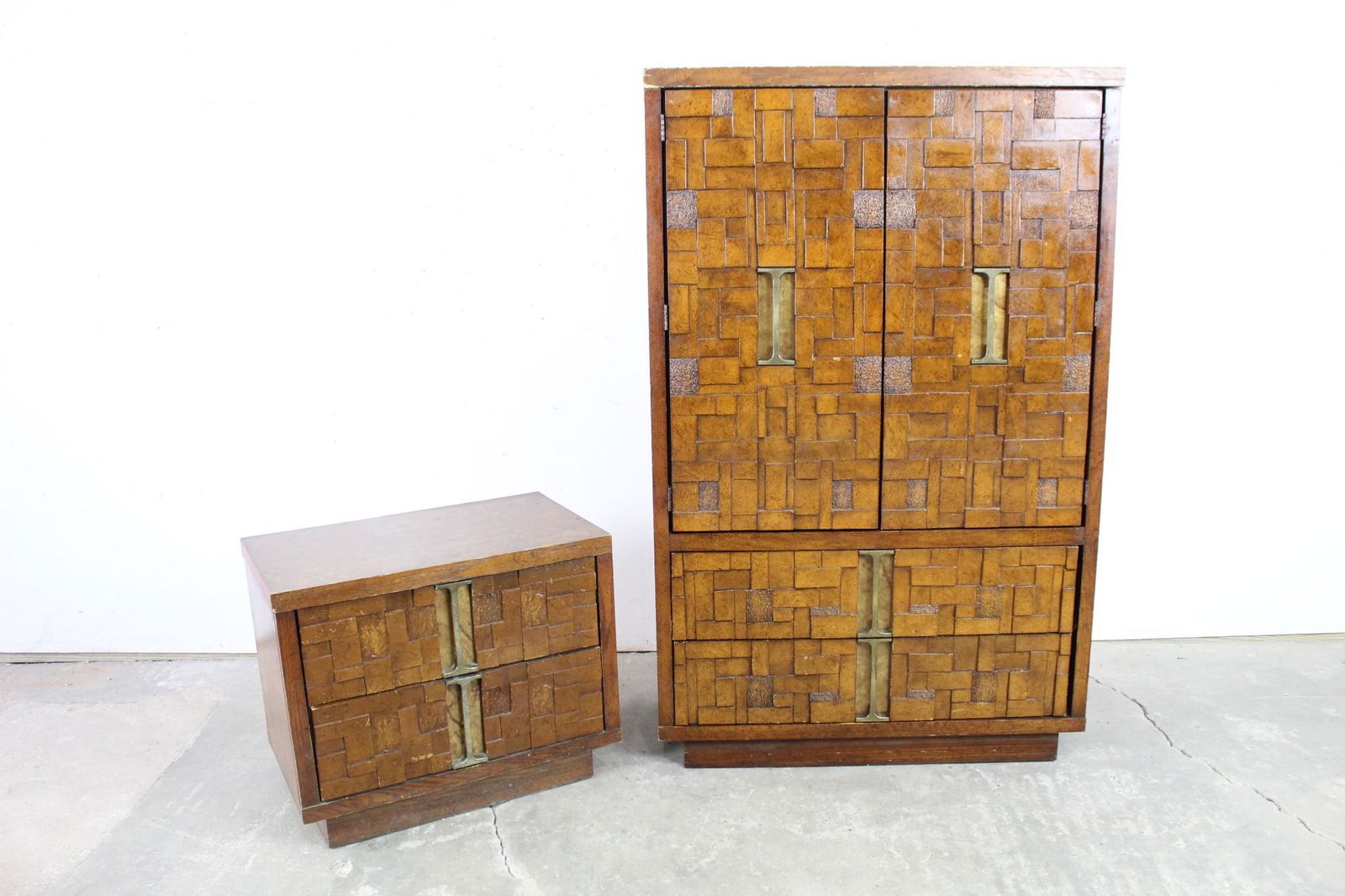 Mid-Century Modern Brutalist Woodblock Wardrobe & End Table (1 of 11)
