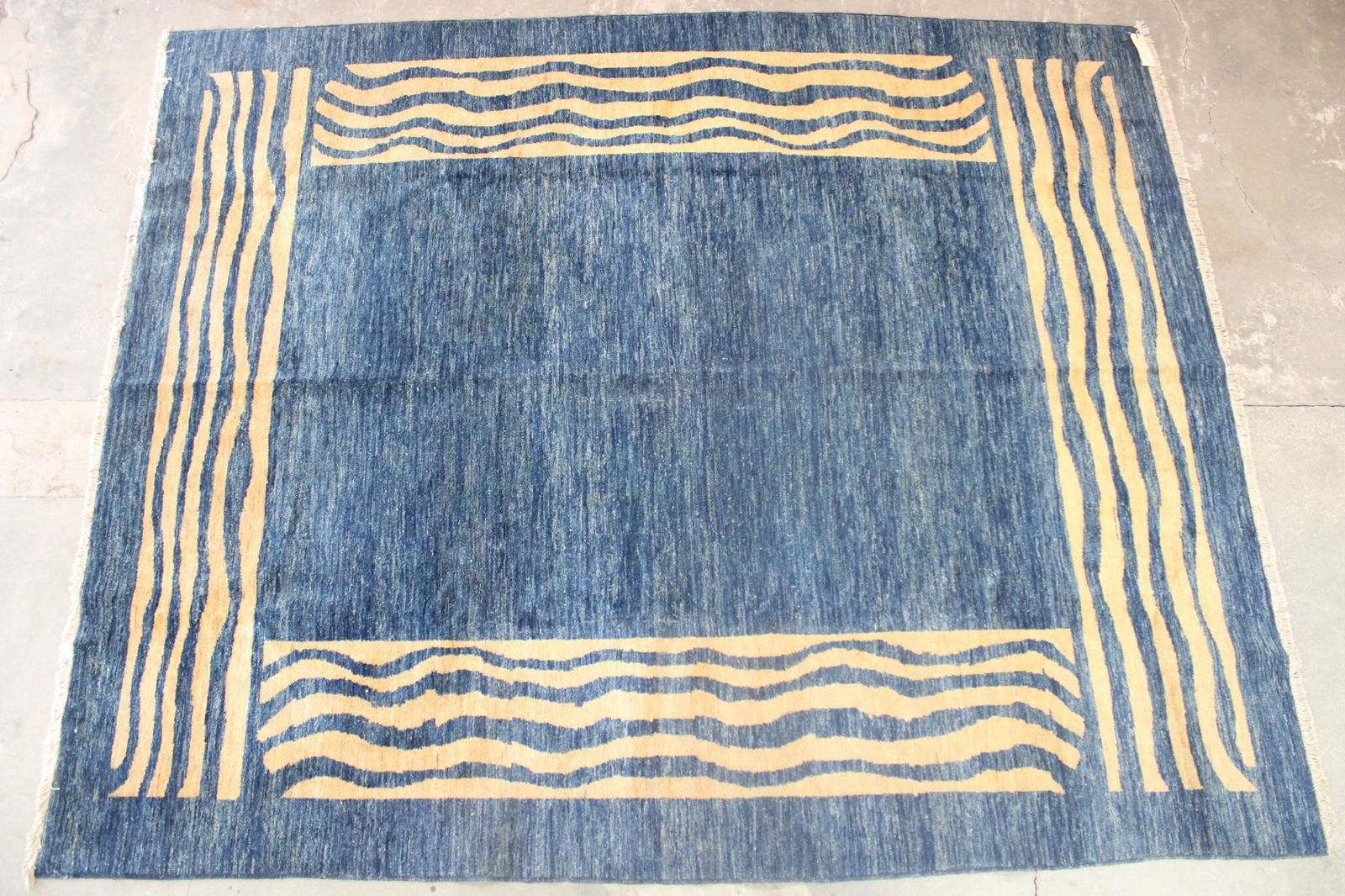 8x10 Ft Indigo Striped Afghan Wool Rug (1 of 8)