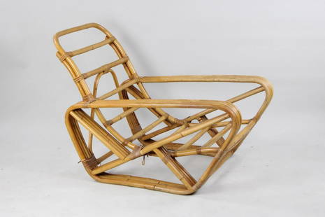 Paul Frankl Style Bent Bamboo Kosuga Lounge Chair: Paul Frankl Style Bent Bamboo Kosuga Lounge Chair. Elegantly curved lounge chair frame has interesting lines and shapes made of bent bamboo tightly tied together. Blonde finish with slight polish. Tag