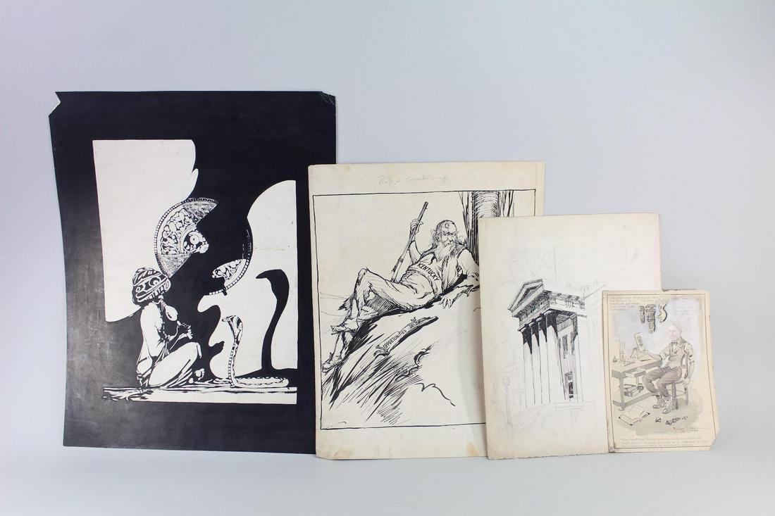 Lot of 4 Vintage Hand-Drawn Pen Sketches Illustrations (1 of 20)