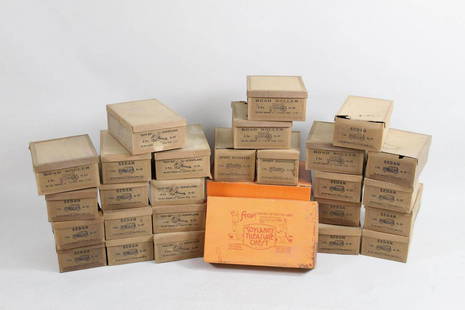 28 Antique Cast Iron Toy Boxes, Dent Hardware Co,Cars,Air Planes: 28 Antique Toy Boxes, Dent Hardware Co,Cars,Air Planes. Lot with empty antique toy boxes for cast iron toys from the Dent Hardware Co., including: Toy-Lands Treasure Chest, Road Roller no. 645, Sport