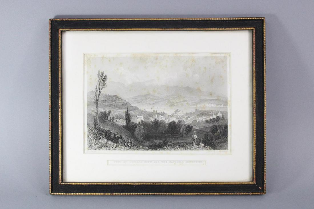 Antique Etching of View of Academy Hill Hudson NY & Catskill Mountains (1 of 11)