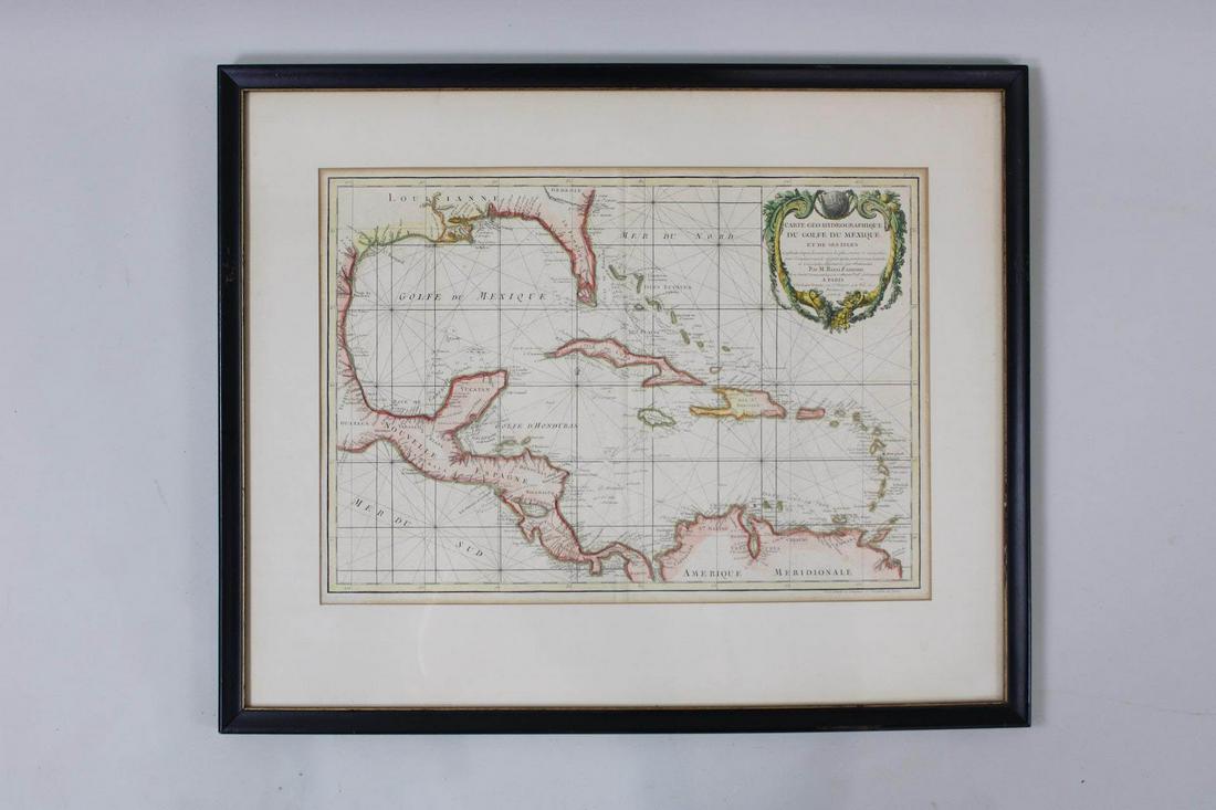 Antique 18th C Map of the Gulf of Mexico, M. Rizzi Zannoni: M. RizziZannoniMapofthe Gulfof Mexico, Caribbean, and parts of Central America, hand-colored engraving on paper, titled "Carte Geo-Hydrographique du Golfe de Mexico Et Des Ses Isles". Published in Par