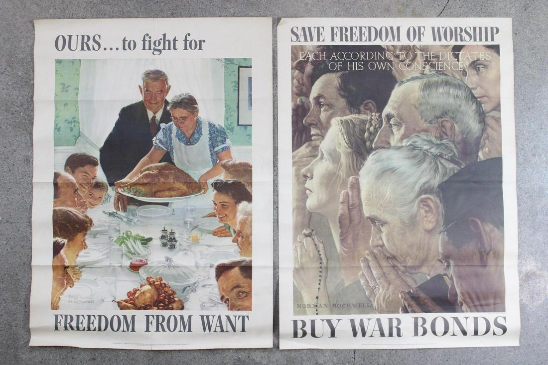 2 Vintage Norman Rockwell "Four Freedoms" WWII War Bonds Posters (1 of 8)