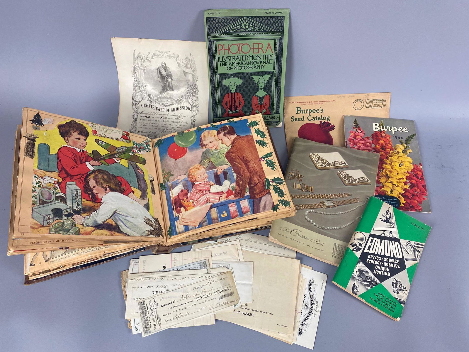 General Lot of Ephemera, Scrapbook, Billheads, Catalogs (1 of 6)