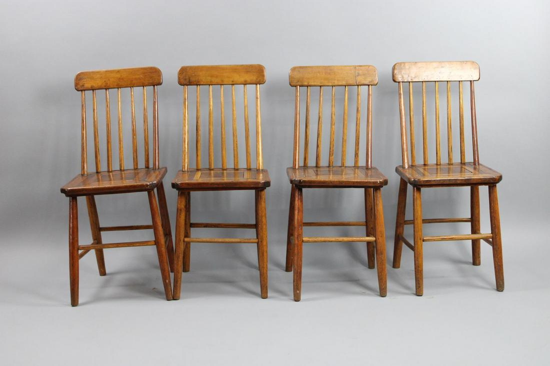 Set of 4 Antique Primitive Parquet Dining Chairs, Folk Art (1 of 15)