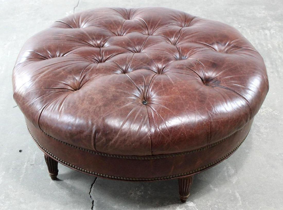 Bradington Young Tufted Leather Round Ottoman (1 of 7)