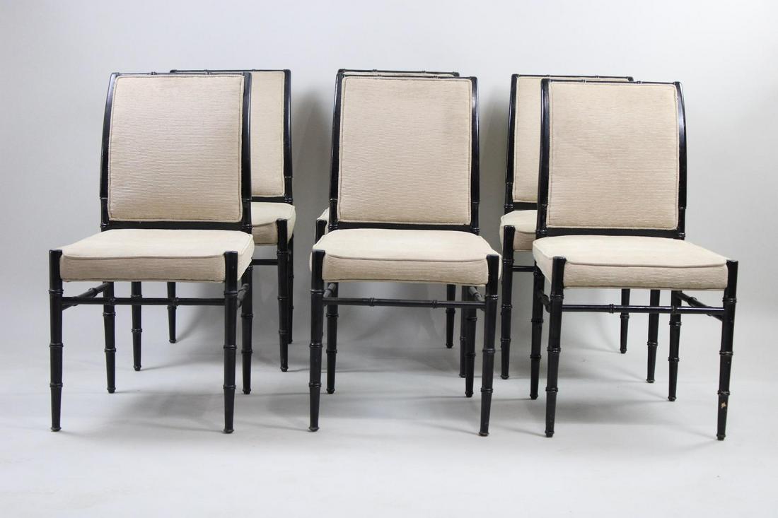 Set of 6 Black Faux Bamboo Dining Chairs, Chinoiserie, Upholstered (1 of 15)