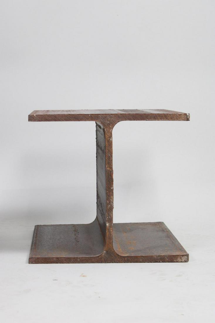 I-Beam Table & Industrial Dolly Side Table, Ward Bennett Style: I-Beam Table & Industrial Dolly Side Table, Ward Bennett Style. This is how we found it being used, two separate things used together. The I Beam is literally a piece of an I Beam, and it fits perfect