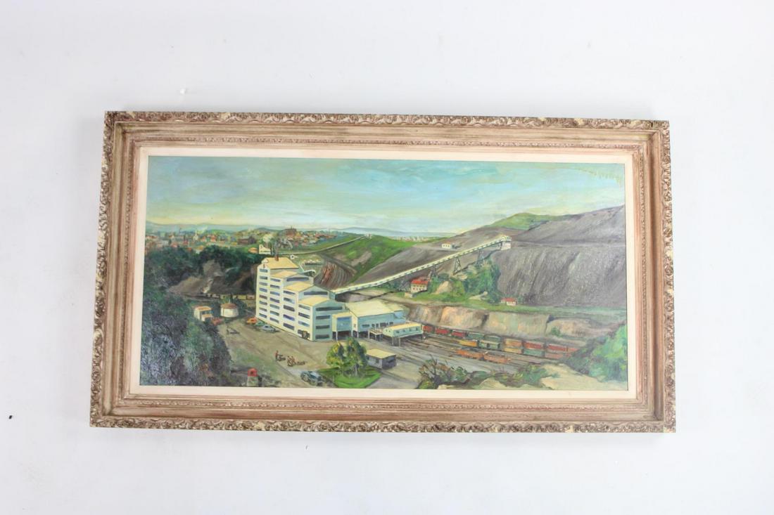 Mid-Century Modern Panoramic Painting of Industrial Building, Olga Matuck 1954 (1 of 13)