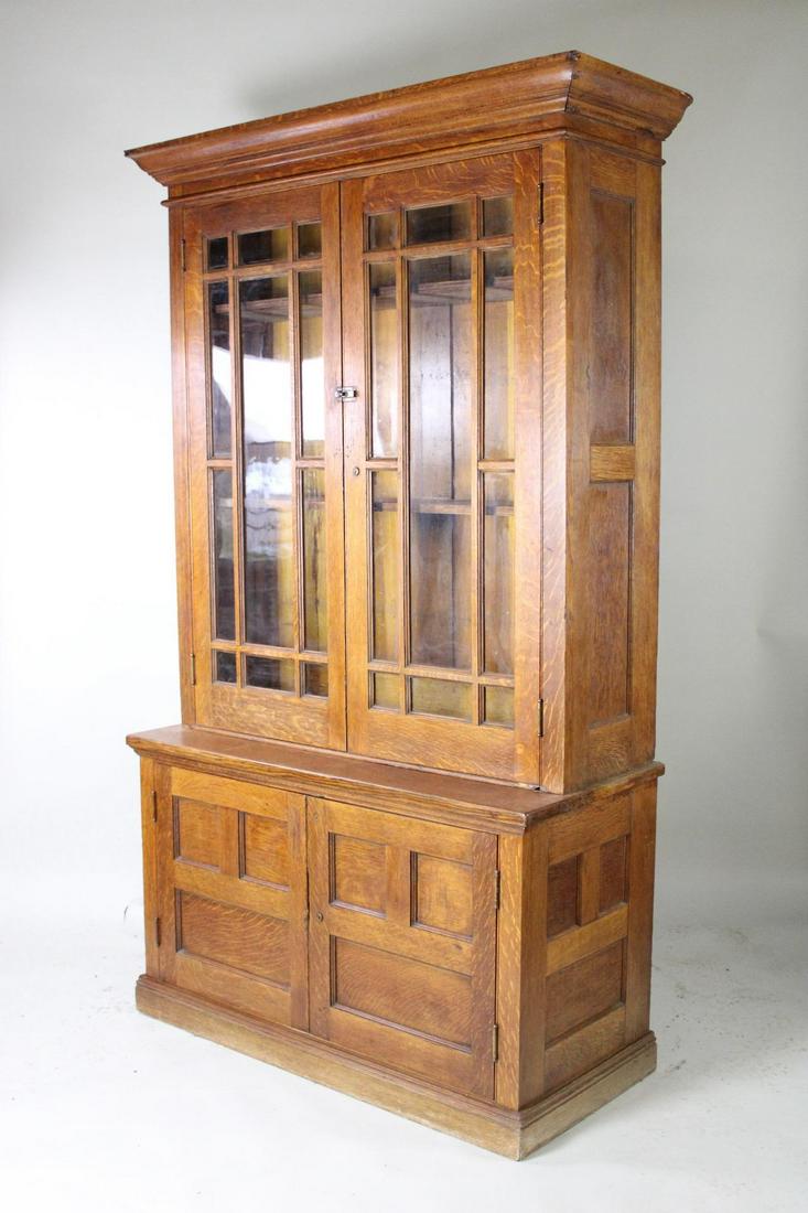 Oak Stepback Curio Cabinet w/Glass Doors, Arts & Crafts (1 of 20)