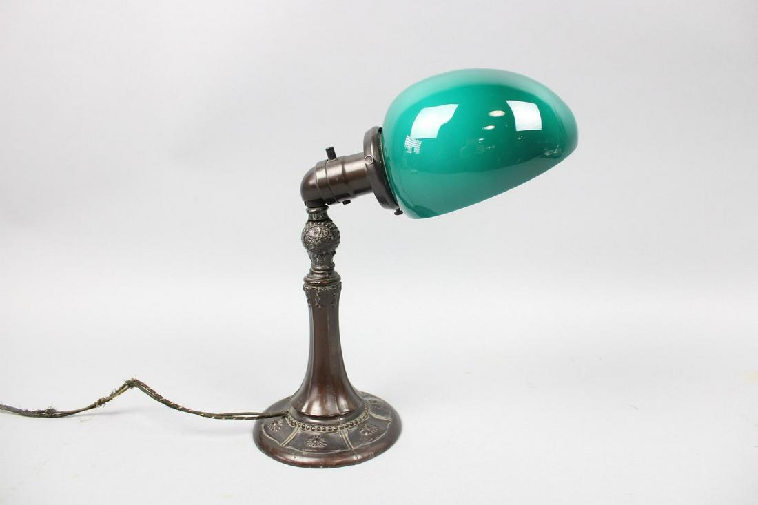 Art Dec Green Glass Desk Lamp with Ornate Bronze Base (1 of 10)