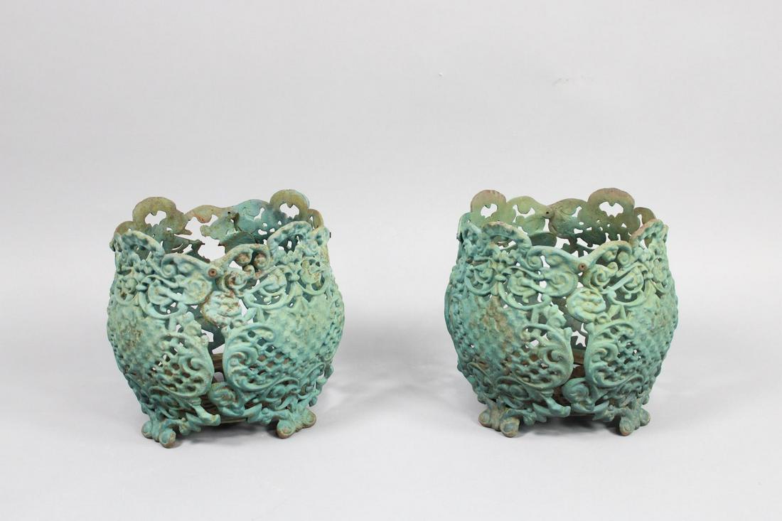 Pair of Cast Iron Planters Pierced (1 of 9)