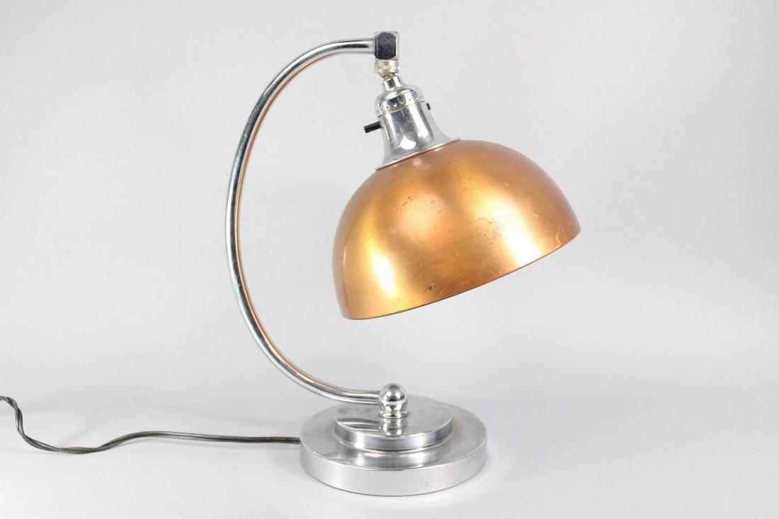 Art Deco Copper & Chrome Table Lamp, Bauhaus Style (1 of 9)