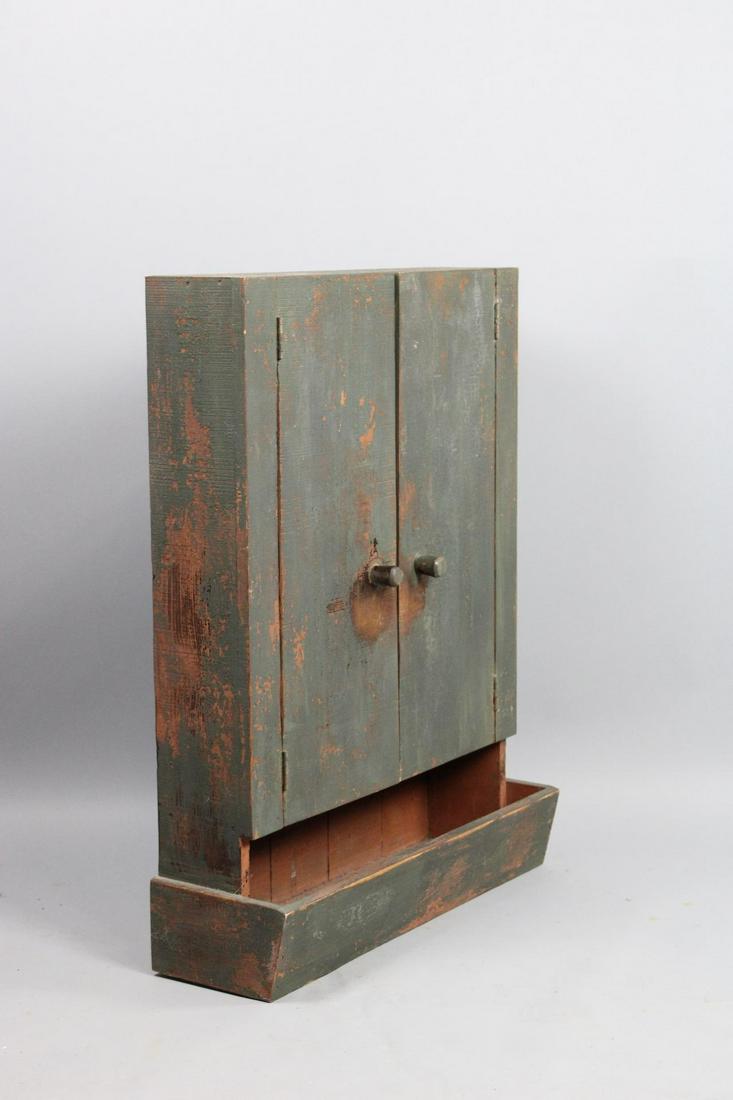 Primitive Green Painted Wall Cabinet with Trough (1 of 20)