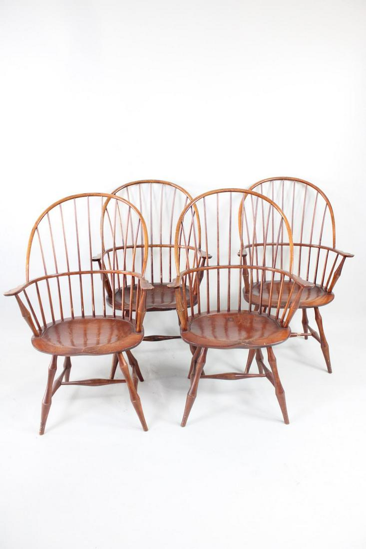 Set of 4 D.R. Dimes Barrel Back Wood Windsor Arm Chairs (1 of 14)