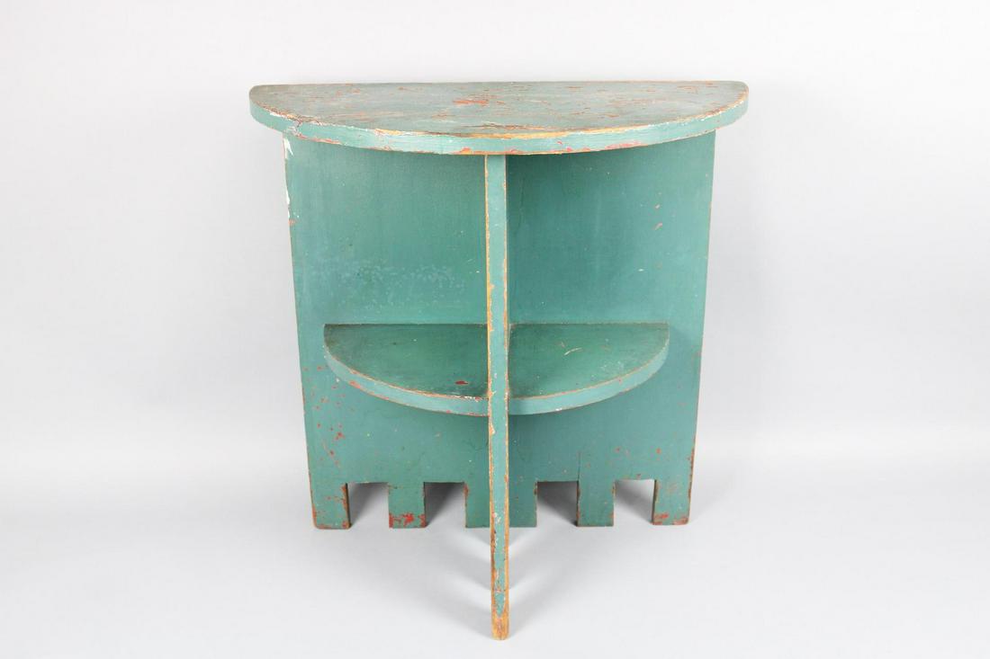 Green Painted Wood Demi-Lune Shelf, Bauhaus Style (1 of 14)