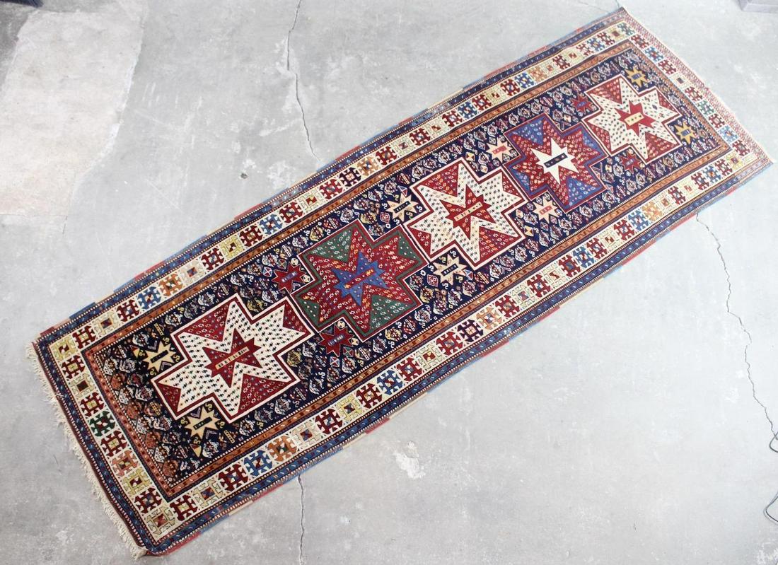 10.5-ft Long Red Blue Cream Geometric Kilim Runner Rug (1 of 8)