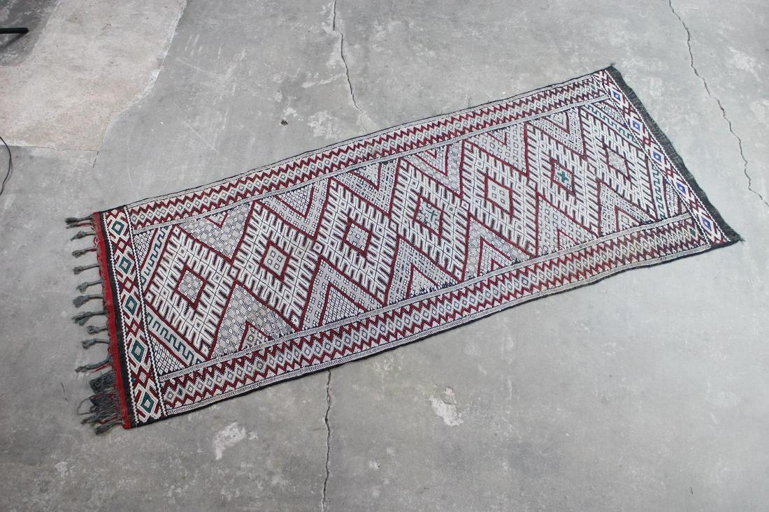 8-ft Handwoven Red White Teal Diamond Pattern Kilim Runner (1 of 7)