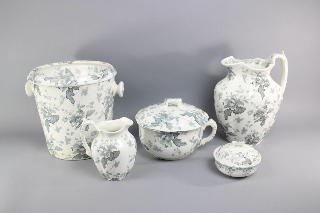 Set of Transferware Floral Furnivals Chamber Pot Bathroom Pitchers (1 of 16)