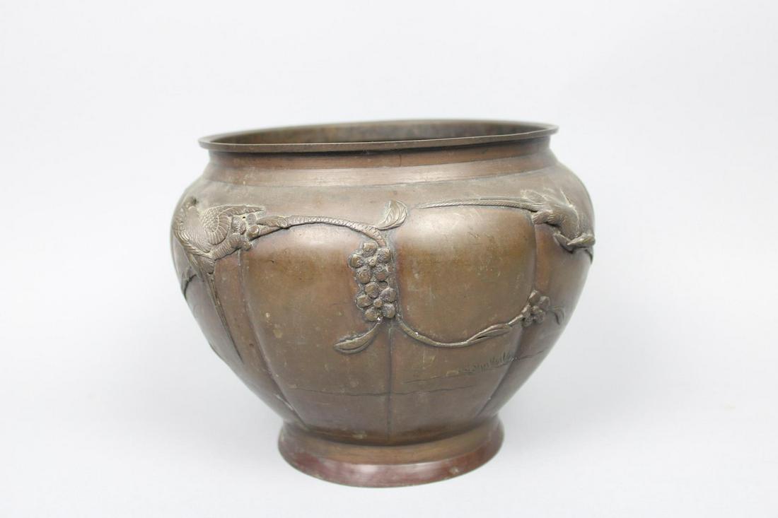 Antique Japanese Bronze Planter w/Ornate Bird & Floral Details (1 of 10)