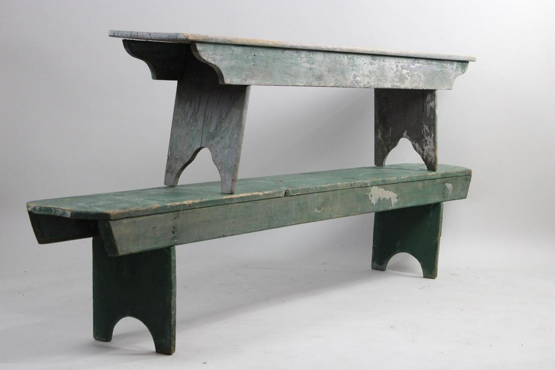 Lot of 2 Primitive Farmhouse Green Painted Wood Benches (1 of 17)