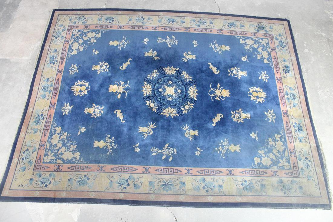 Large Blue Asian Art Deco Area Rug (1 of 14)