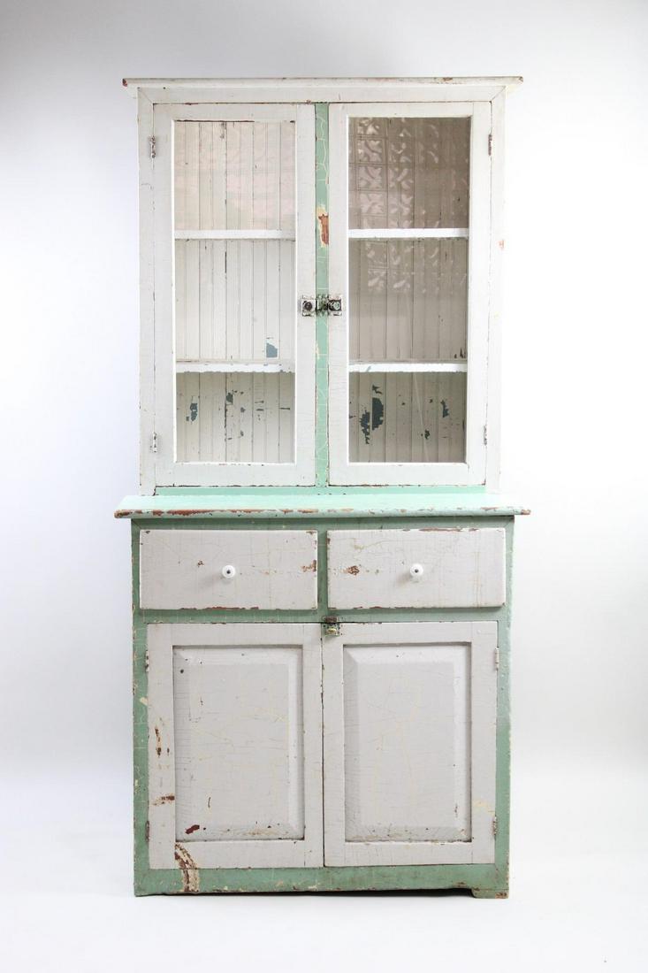 Primitive Step Back Glass Front Cabinet, Painted White (1 of 18)