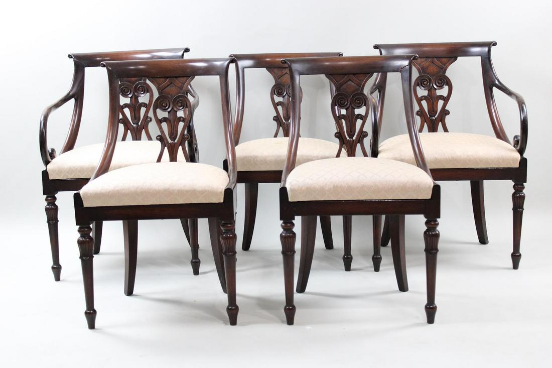 Set of 5 Elegant Regency Upholstered Mahogany Dining Chairs (1 of 20)