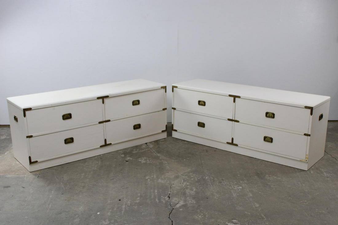 Pair of Mid-Century Modern White Campaign Style Chests of Drawers (1 of 18)