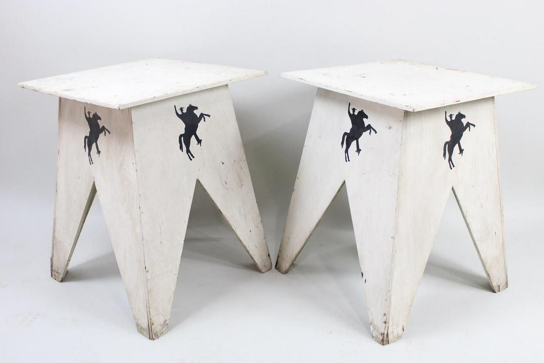 Pair of Painted Rodeo Cowboy Side Tables, Horse Pedestals, American Pickers (1 of 14)