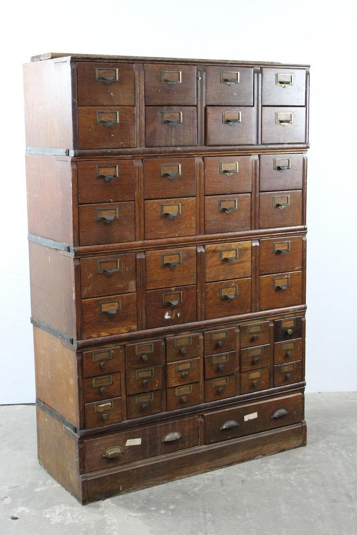 Large Antique Oak 5 Piece Stacking Multidrawer Filing Cabinet w/ 42 Drawers (1 of 18)