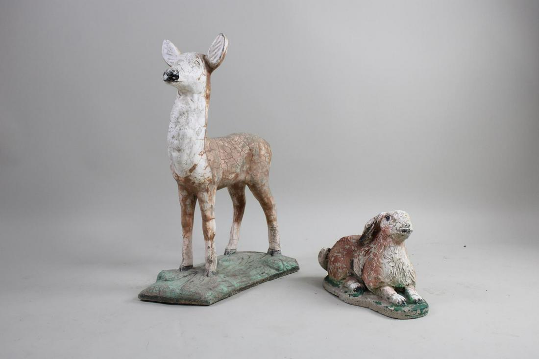 Lot of 2 Concrete Garden Animals, Deer & Rabbit (1 of 18)