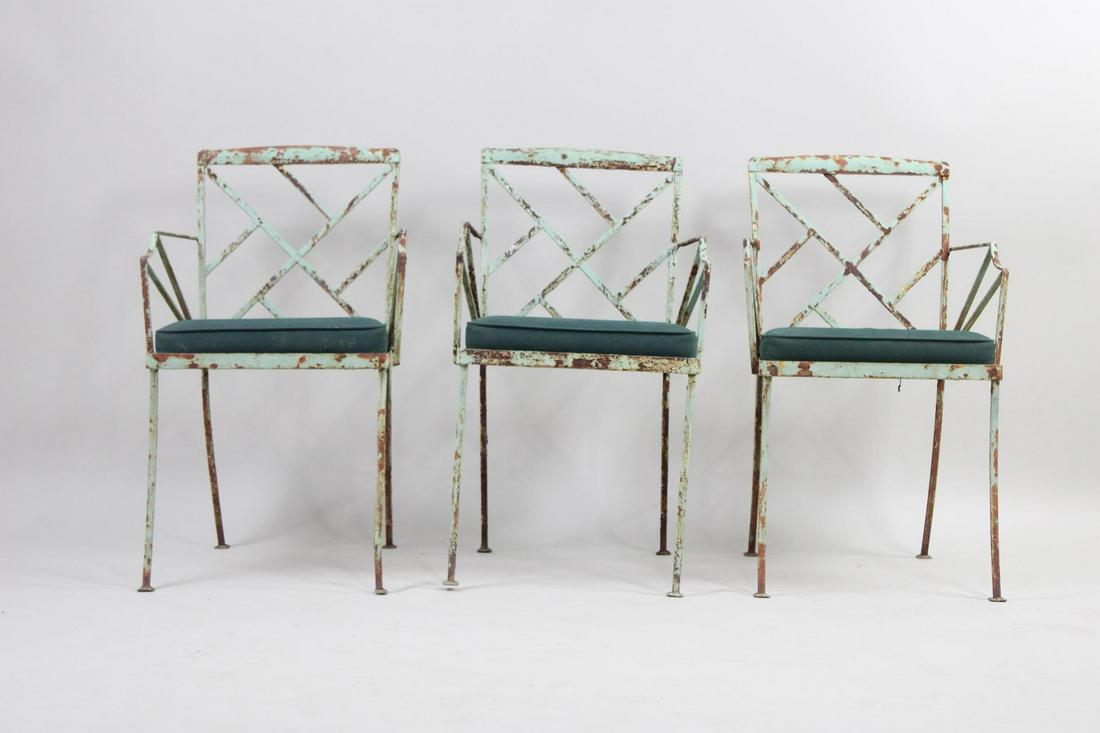 Set of 3 Chinese Chippendale Iron Outdoor Patio Chairs (1 of 14)