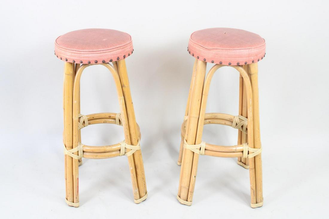 Pair of Ritts Co Tropitan Backless Pink Rattan Tiki Bar Stools (1 of 10)