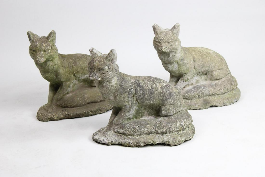 Lot of 3 Concrete Fox Outdoor Garden Sculptures (1 of 20)