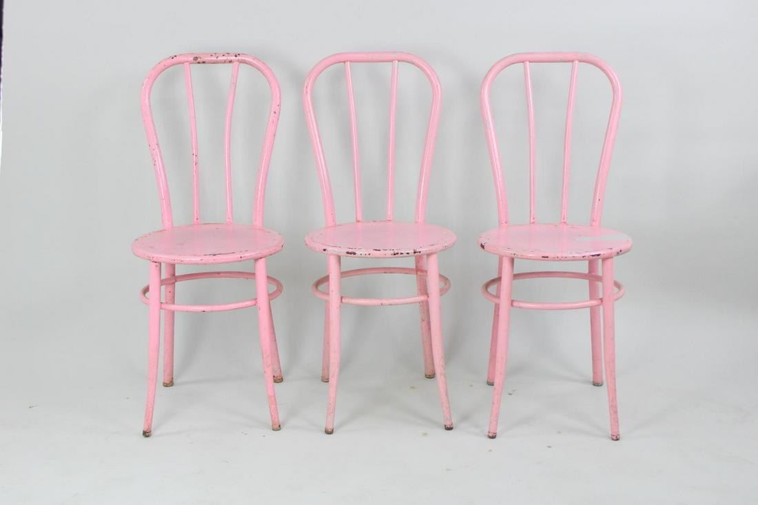 Set of 3 Industrial Painted Pink Medical "Fordham Hospital" Chairs (1 of 12)
