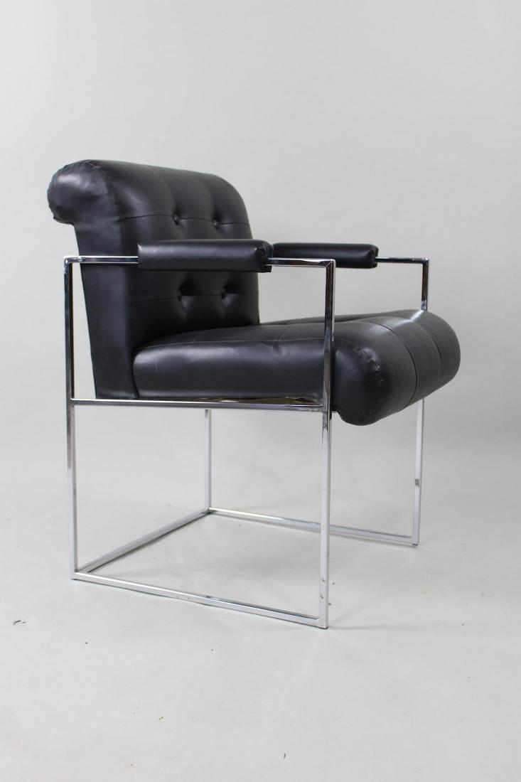 Mid Century Modern Chrome & Black Leather Lounge Chair, Milo Baughman: Mid Century Modern Chrome & Black Leather Chair, Milo Baughman. This chair has no makers mark, it is attributed to Milo Baughman. Dimensions are 31.5 in h x 21.75 in w x 25 in d. The seat height s 18