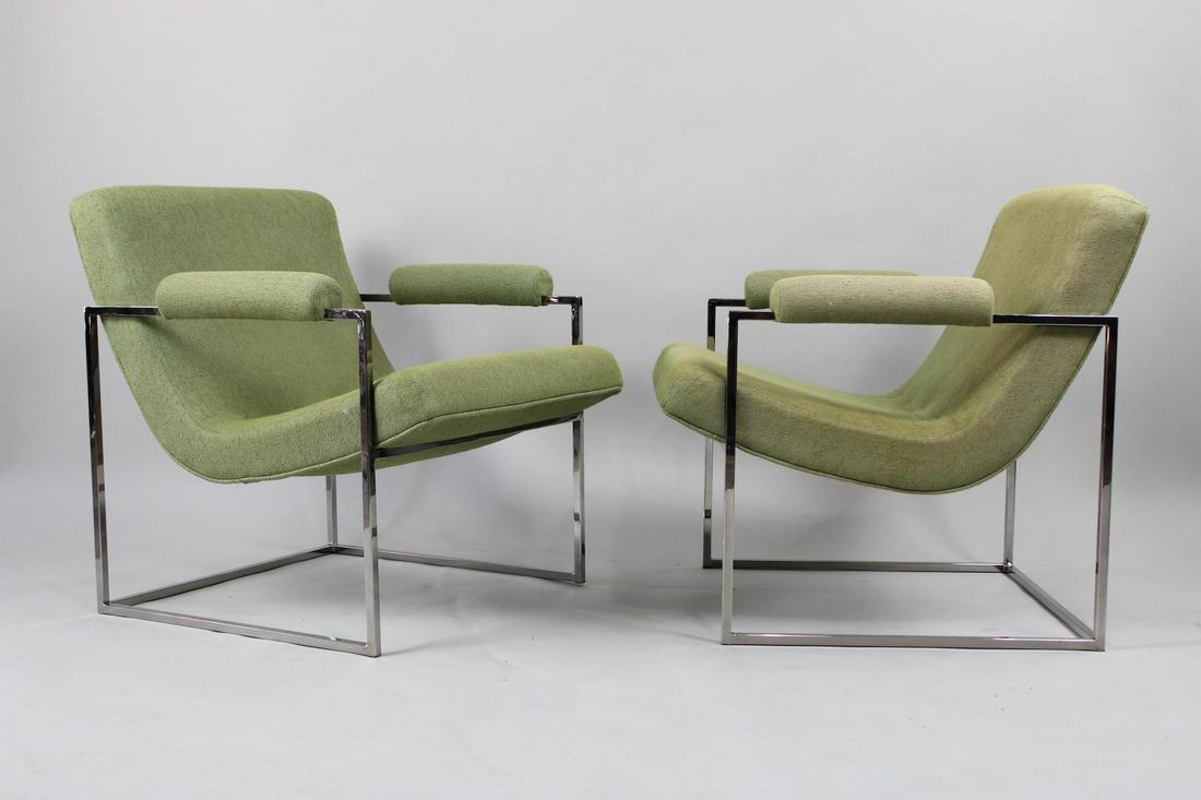 Pair of Milo Baughman Scoop Arm Chairs for Thayer Coggin: Pair of Milo Baughman Scoop Arm Chairs for Thayer Coggin. These contemporary chairs are marked Thayer Coggin, designer is Milo Baughman. Dimensions are 28.5 in h x 27.25 in w x 28.5 in d. Seat height