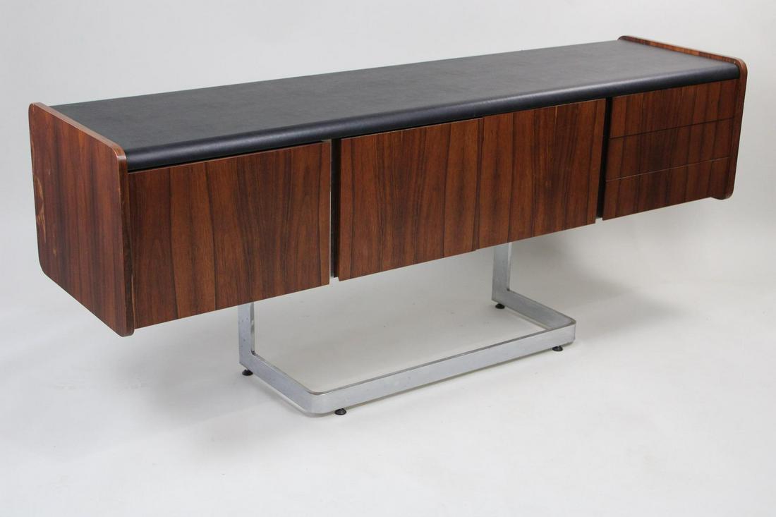 Ste-Marie and Laurent Rosewood & Leather Top Credenza, Mid Century Modern: Ste-Marie and Laurent Rosewood & Leather Top Credenza, Mid Century Modern. This is a very well made credenza, leather top! Designed by Ste-Marie and Laurent. The matching desk is available in our othe