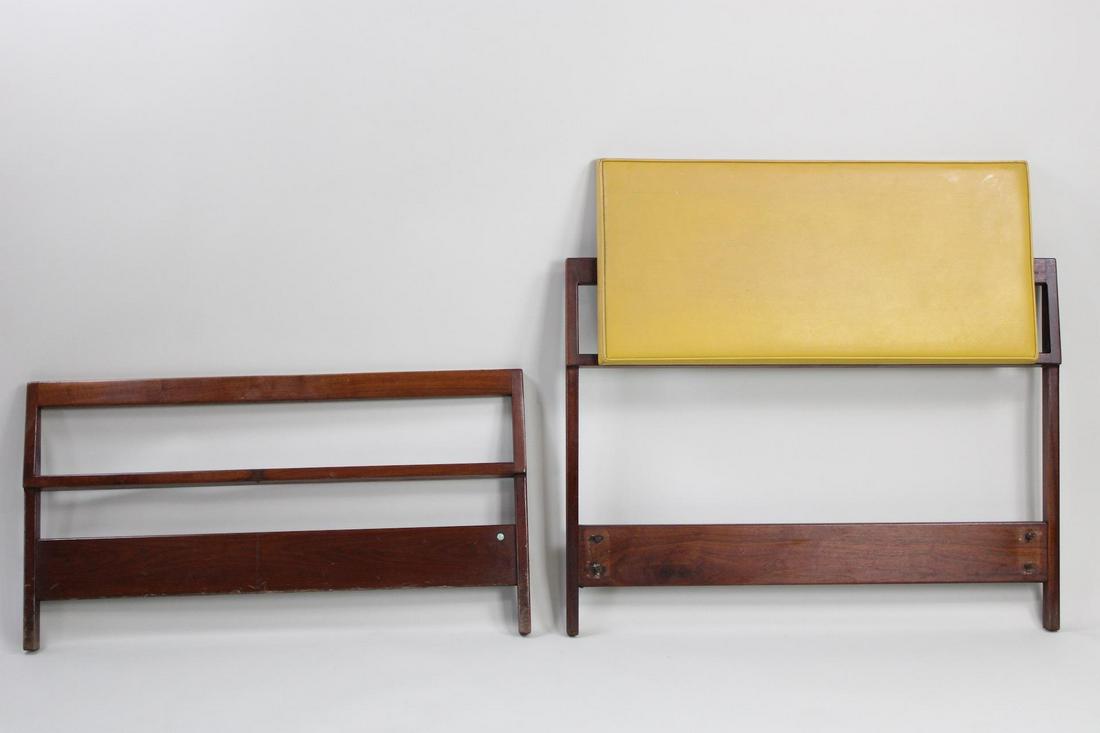 Jens Risom Mid-Century Modern Teak & Vinyl Single Bed Heaboard and Footboards, 1 of 3: Jens Risom Mid-Century Modern Teak & Yellow Vinyl Single Bed Head and Footboards, 1 of 3. Wonderful matching head and footboards are made of teak, with the headboard having a cushion upholstered in mu