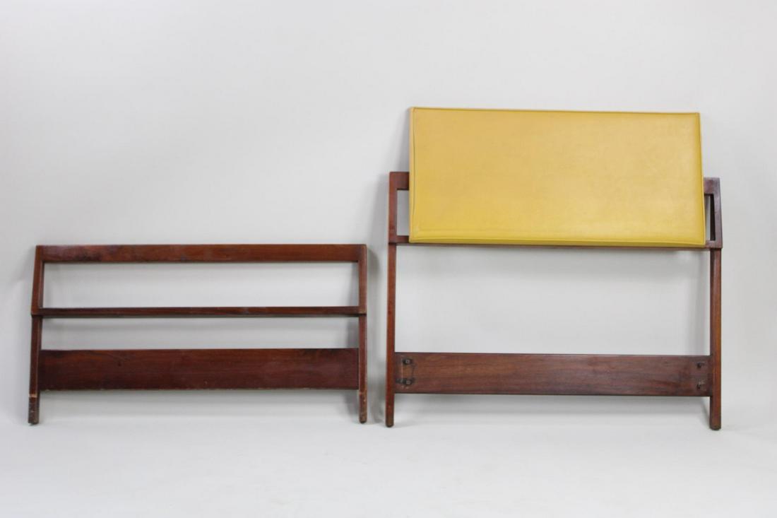 Jens Risom Mid-Century Modern Teak & Vinyl Single Bed Heaboard and Footboards, 3 of 3: Jens Risom Mid-Century Modern Teak & Yellow Vinyl Single Bed Head and Footboards, 3 of 3. Wonderful matching head and footboards are made of teak, with the headboard having a cushion upholstered in mu