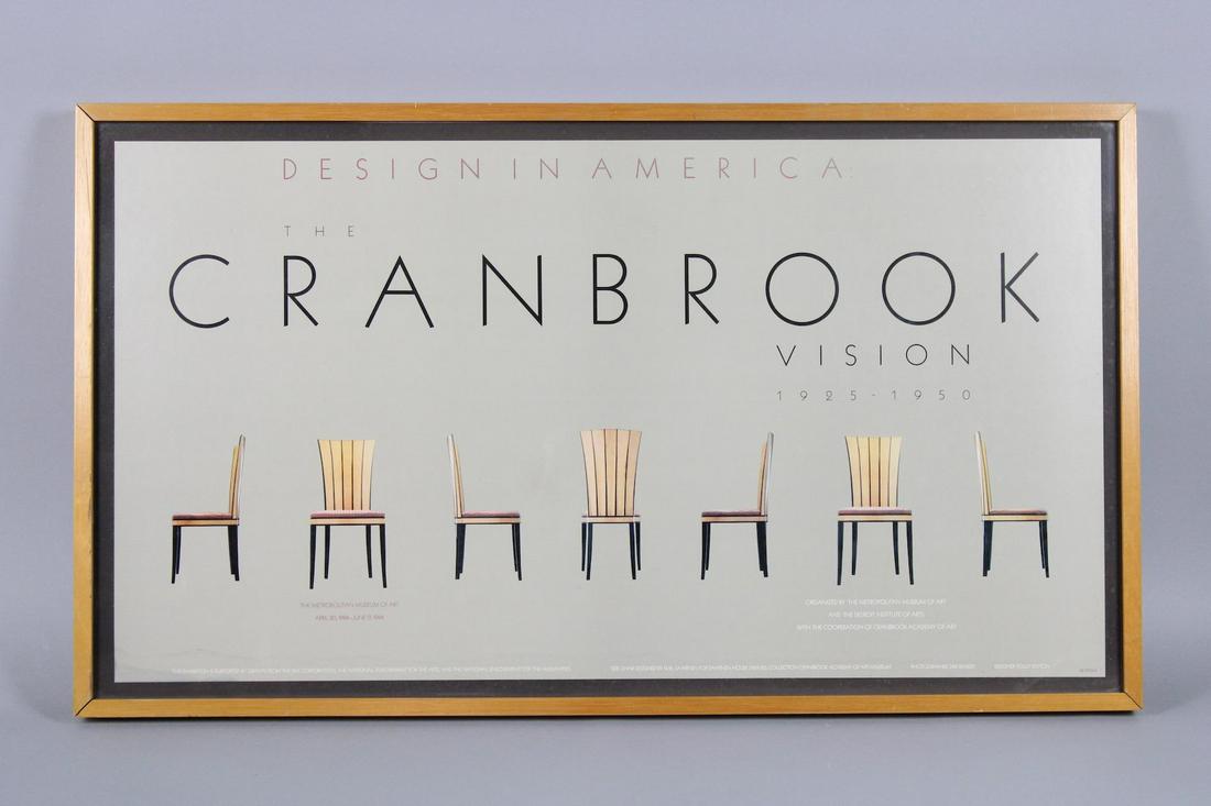Cranbrook Exhibition Poster Featuring Eliel Saarinen Chairs, Metropolitan Museum 1984: Cranbrook Exhibition Poster Featuring Eliel Saarinen Chairs, Metropolitan Museum 1984. Poster for "The Cranbrook Design in America Vision 1925-1950" at the Metropolitan Museum NYC in 1984 features cha